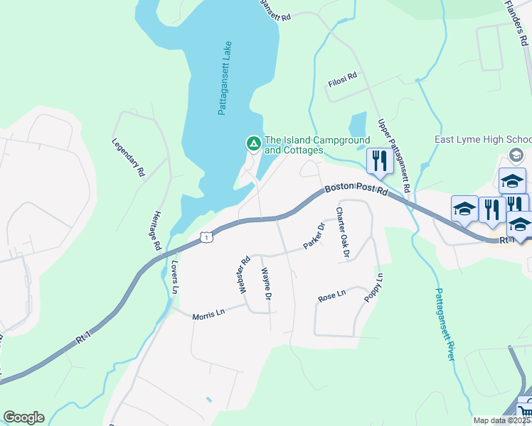 map of restaurants, bars, coffee shops, grocery stores, and more near 13 Islanda Court in East Lyme