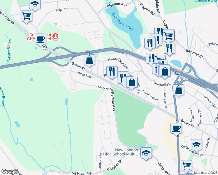 map of restaurants, bars, coffee shops, grocery stores, and more near 1 Mary Street in Waterford