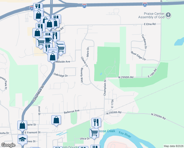 map of restaurants, bars, coffee shops, grocery stores, and more near 2524 Cherie Lane in Ottawa