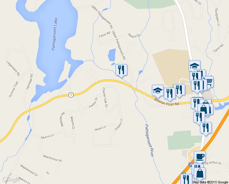 map of restaurants, bars, coffee shops, grocery stores, and more near 62 Charter Oak Dr in East Lyme