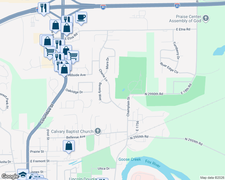 map of restaurants, bars, coffee shops, grocery stores, and more near 2524 Cherie Lane in Ottawa