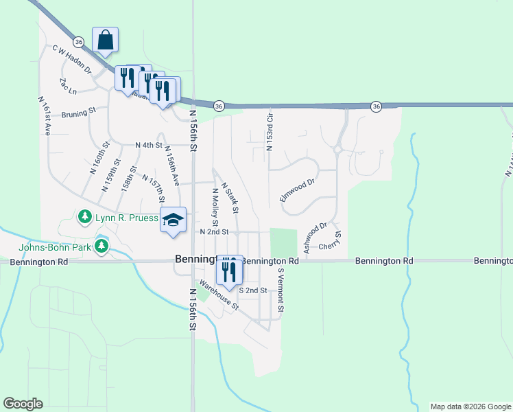 map of restaurants, bars, coffee shops, grocery stores, and more near 239 North Allen Street in Bennington