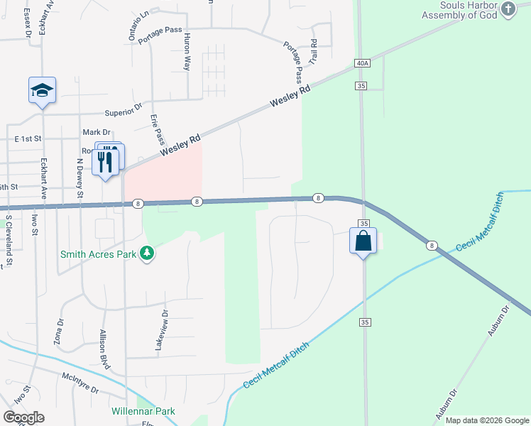map of restaurants, bars, coffee shops, grocery stores, and more near 109 Steeplechase Drive in Auburn