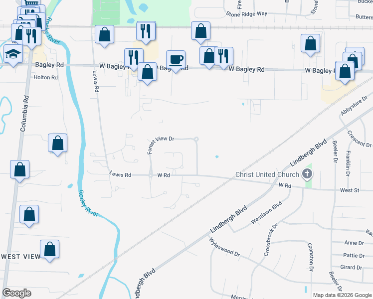 map of restaurants, bars, coffee shops, grocery stores, and more near 8435 Forest View Drive in Olmsted Falls