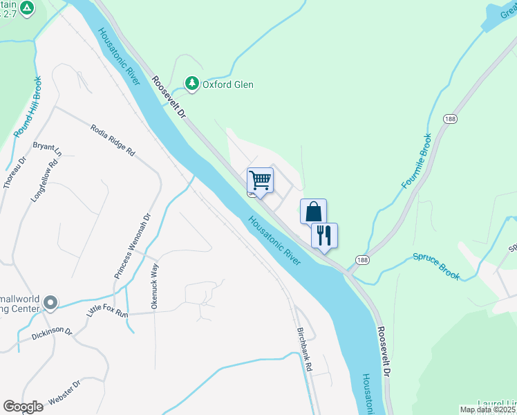 map of restaurants, bars, coffee shops, grocery stores, and more near 381 Roosevelt Drive in Seymour