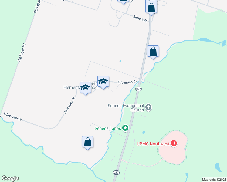 map of restaurants, bars, coffee shops, grocery stores, and more near 3 Education Drive in Seneca
