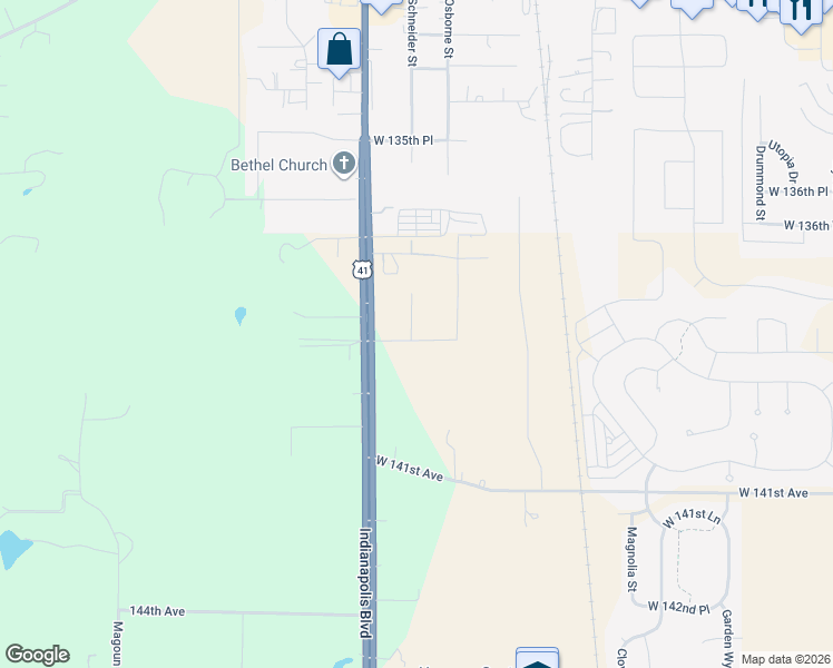 map of restaurants, bars, coffee shops, grocery stores, and more near 13927 Wicker Avenue in Cedar Lake