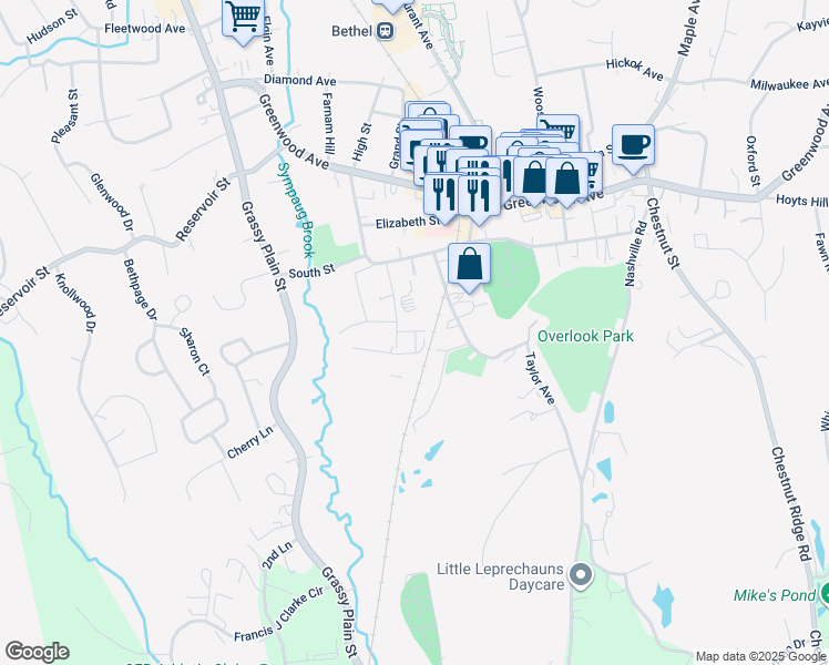 map of restaurants, bars, coffee shops, grocery stores, and more near 30 Henry Street in Bethel