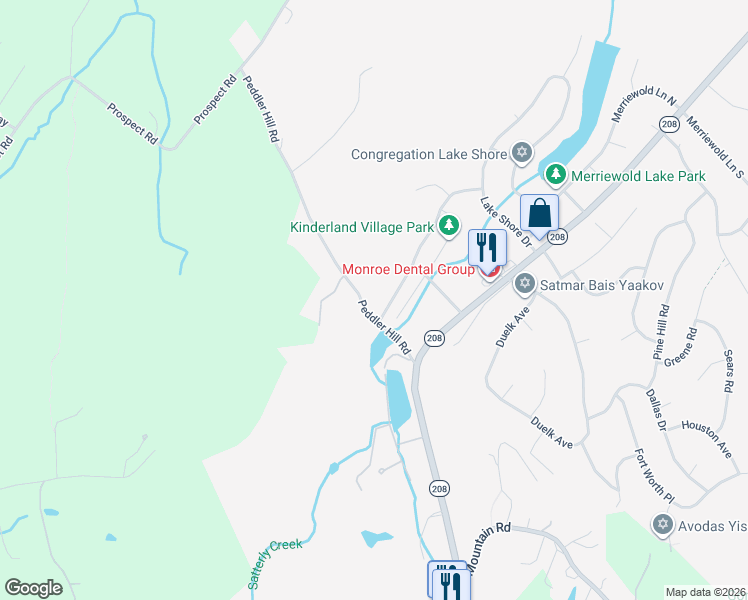 map of restaurants, bars, coffee shops, grocery stores, and more near 26 Peddler Hill Road in South Blooming Grove