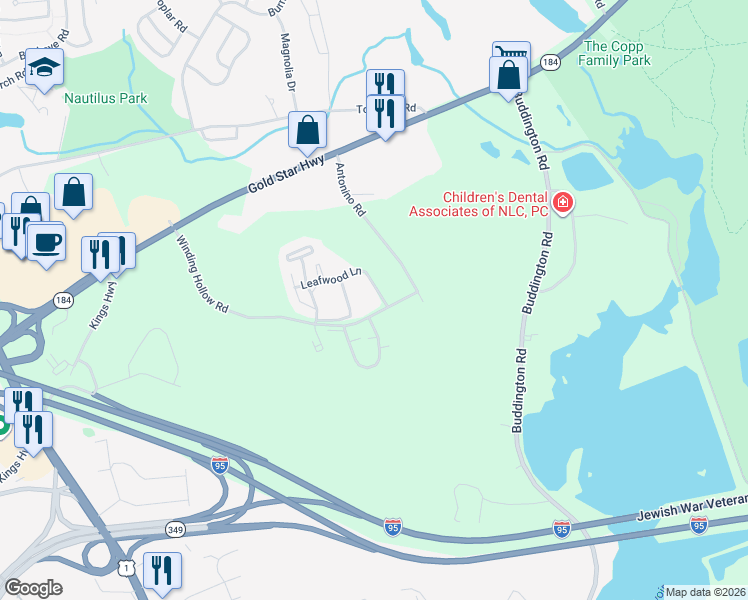 map of restaurants, bars, coffee shops, grocery stores, and more near 67 Leafwood Lane in Groton
