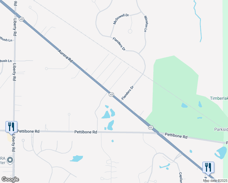 map of restaurants, bars, coffee shops, grocery stores, and more near 38125 Aurora Road in Solon