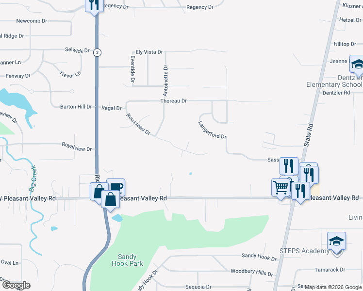 map of restaurants, bars, coffee shops, grocery stores, and more near 6010 Rousseau Drive in Parma