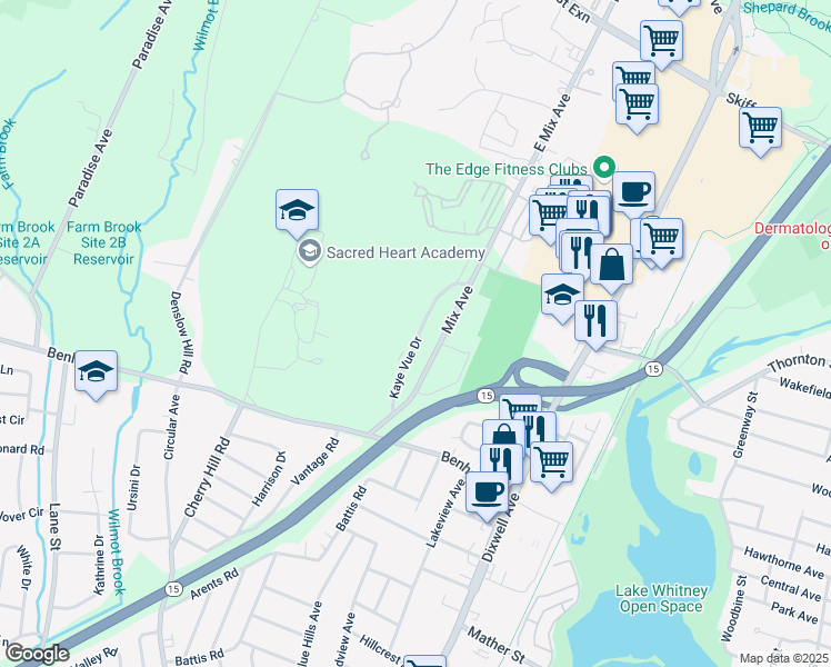 map of restaurants, bars, coffee shops, grocery stores, and more near 511 Mix Avenue in Hamden