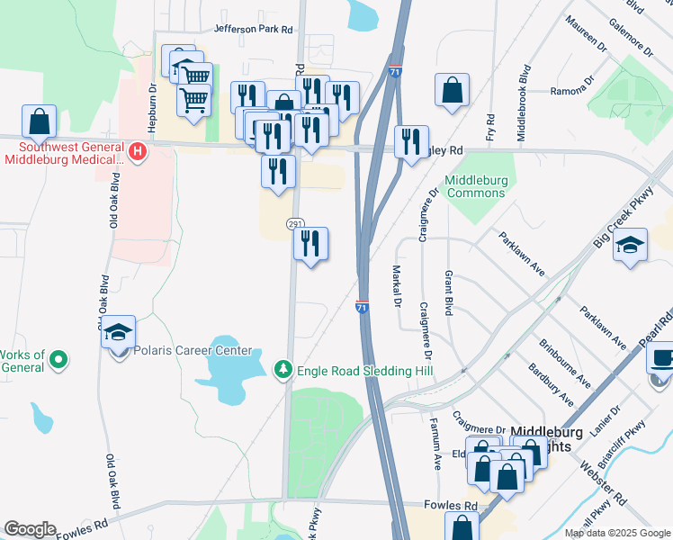 map of restaurants, bars, coffee shops, grocery stores, and more near 7325 Engle Road in Middleburg Heights