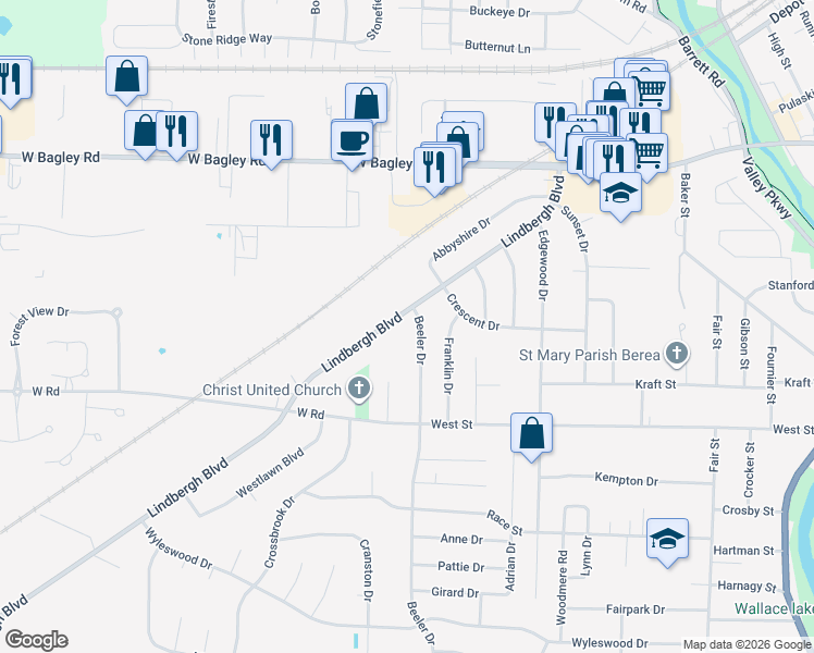 map of restaurants, bars, coffee shops, grocery stores, and more near 214 Beeler Drive in Berea