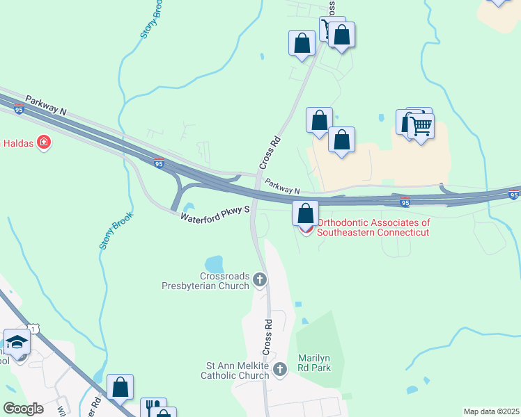 map of restaurants, bars, coffee shops, grocery stores, and more near 230 Waterford Parkway South in Waterford