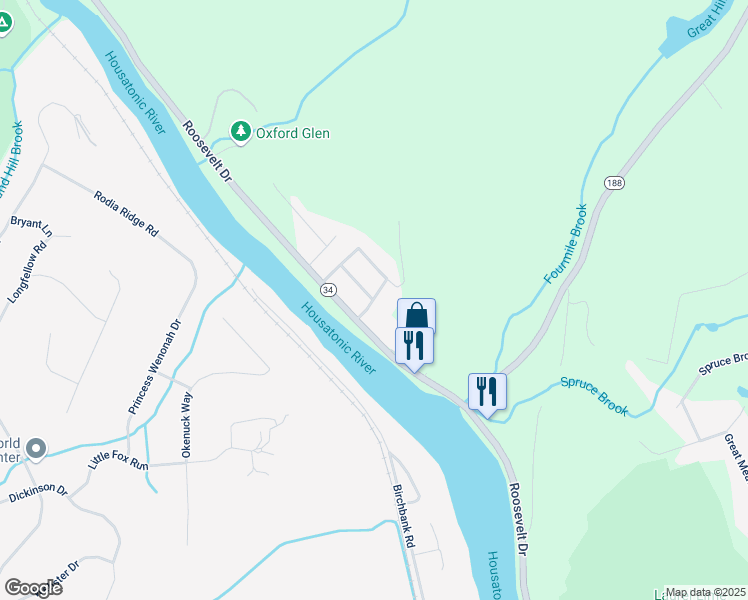 map of restaurants, bars, coffee shops, grocery stores, and more near 8 Housatonic Terrace in Seymour