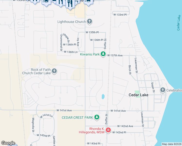 map of restaurants, bars, coffee shops, grocery stores, and more near 13705 Parrish Avenue in Cedar Lake