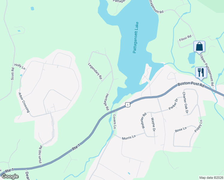 map of restaurants, bars, coffee shops, grocery stores, and more near 19 Heritage Road in East Lyme