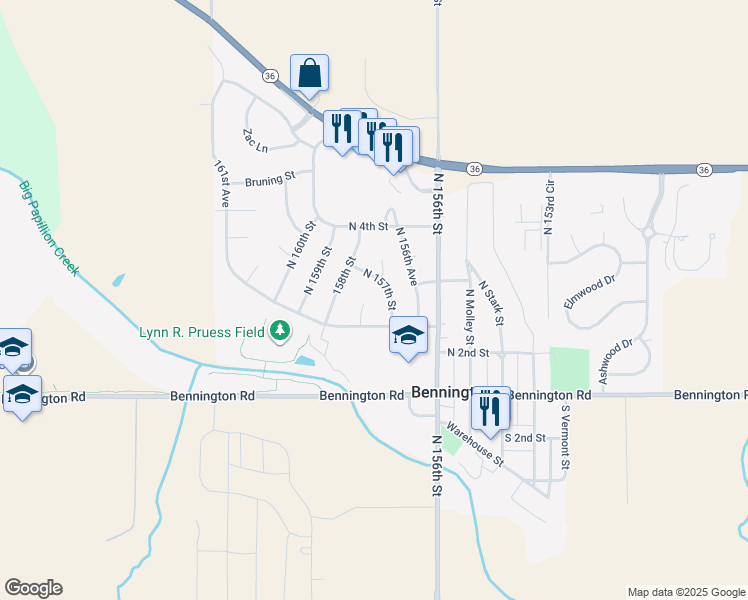 map of restaurants, bars, coffee shops, grocery stores, and more near 15702 North 2nd Street in Bennington