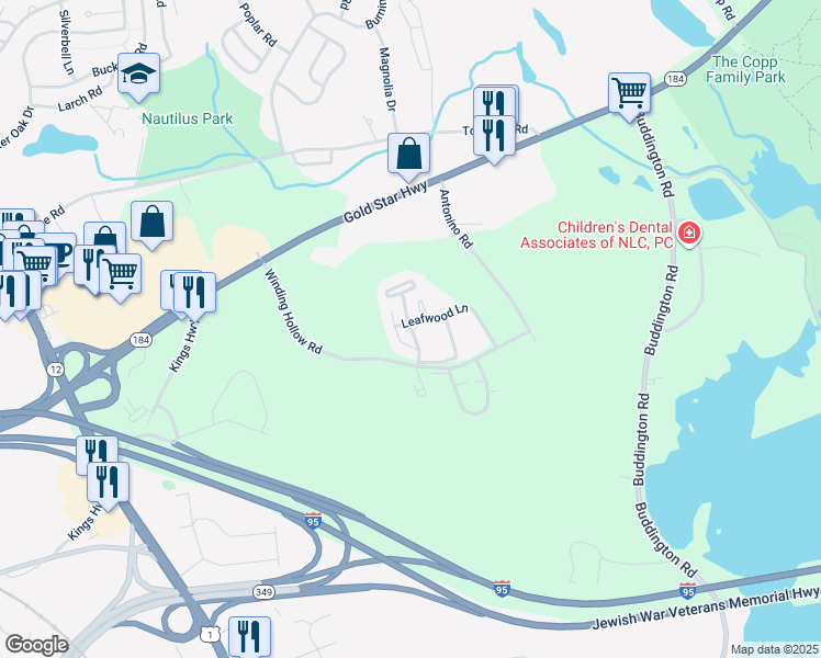 map of restaurants, bars, coffee shops, grocery stores, and more near 15 Crown Knoll Court in Groton