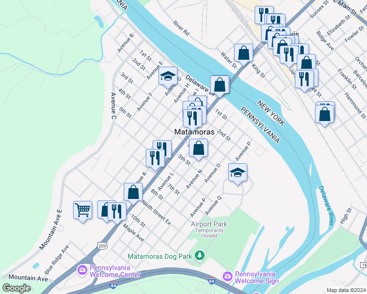 map of restaurants, bars, coffee shops, grocery stores, and more near 5th Street in Matamoras