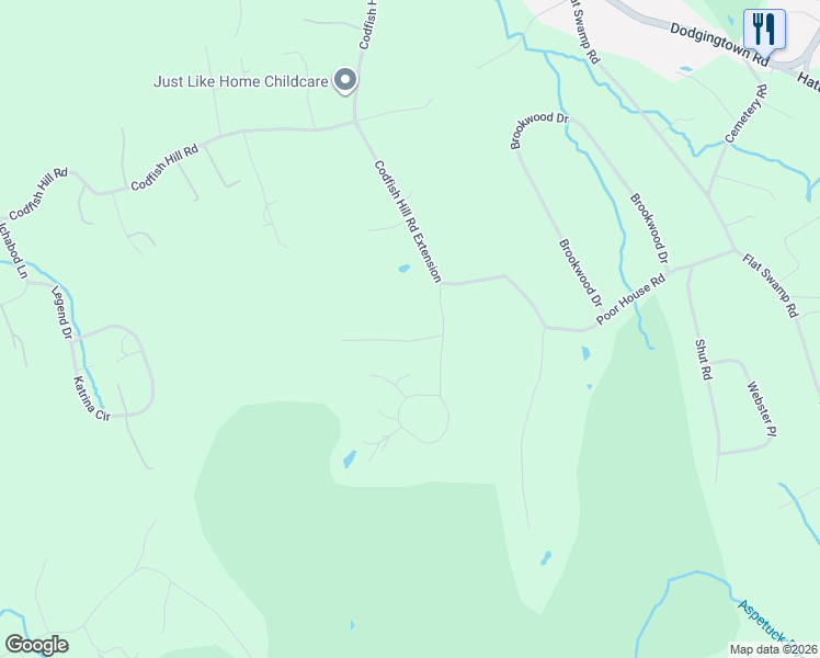 map of restaurants, bars, coffee shops, grocery stores, and more near 5 Cross Hill Road in Bethel