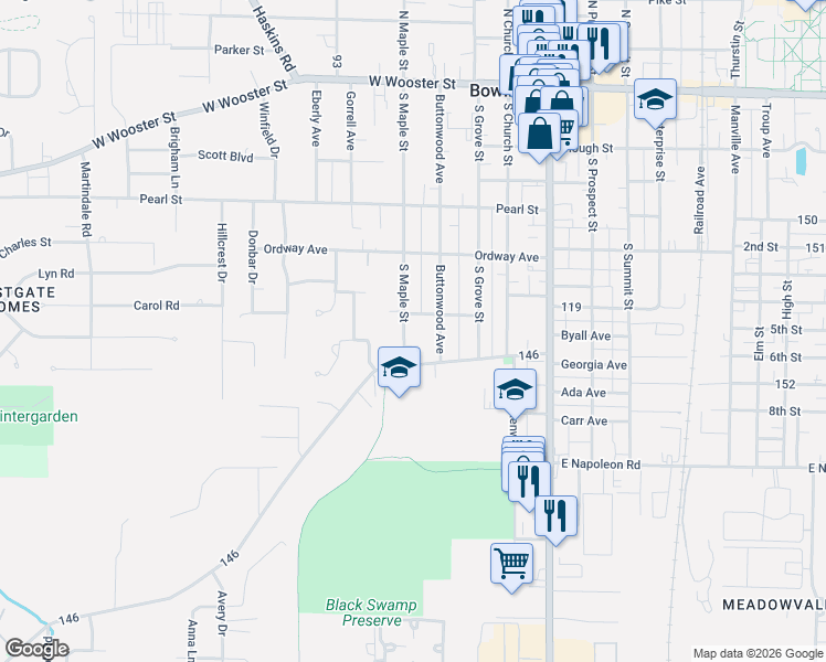 map of restaurants, bars, coffee shops, grocery stores, and more near 452 Buttonwood Avenue in Bowling Green