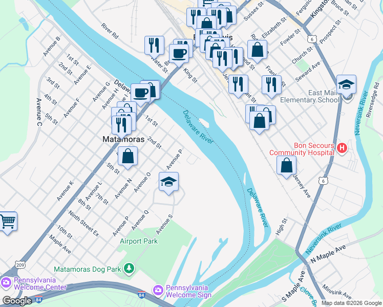 map of restaurants, bars, coffee shops, grocery stores, and more near 2 1st Street in Matamoras