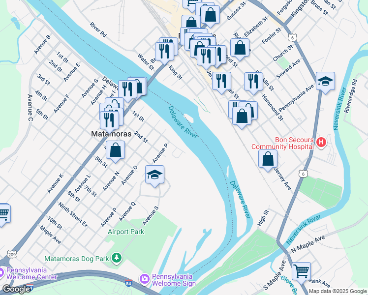 map of restaurants, bars, coffee shops, grocery stores, and more near 2-20 1st St in Matamoras