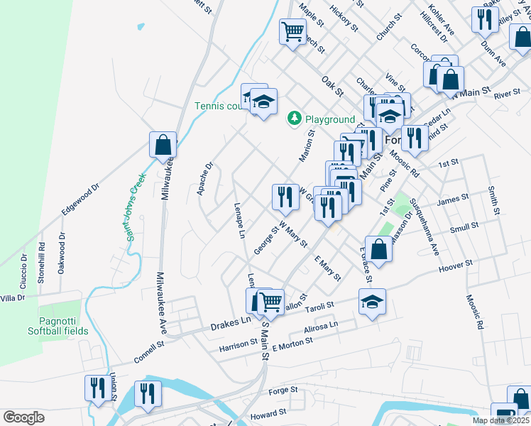 map of restaurants, bars, coffee shops, grocery stores, and more near 411 West Mary Street in Old Forge