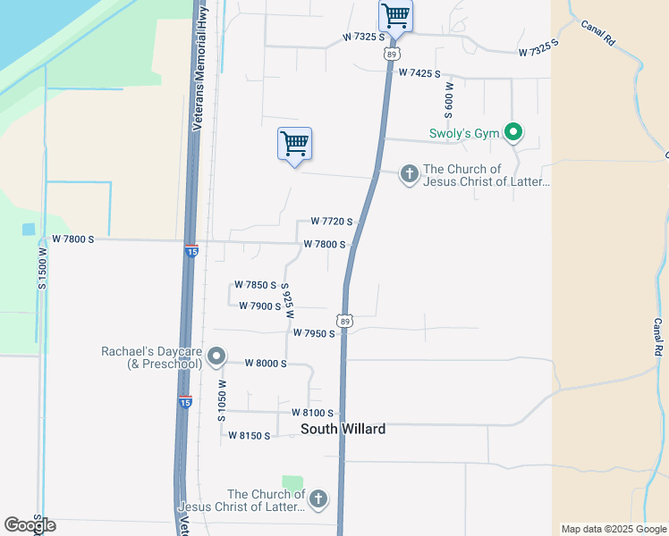 map of restaurants, bars, coffee shops, grocery stores, and more near 7823 South 875 West in Willard