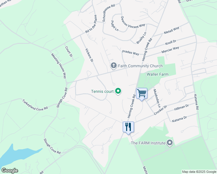 map of restaurants, bars, coffee shops, grocery stores, and more near 7 Old Dunham's Corner Way in Edgartown