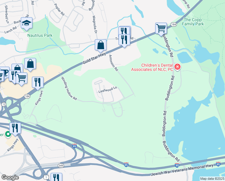 map of restaurants, bars, coffee shops, grocery stores, and more near 90 Crown Knoll Court in Groton