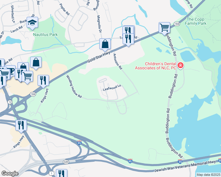 map of restaurants, bars, coffee shops, grocery stores, and more near 90 Crown Knoll Court in Groton