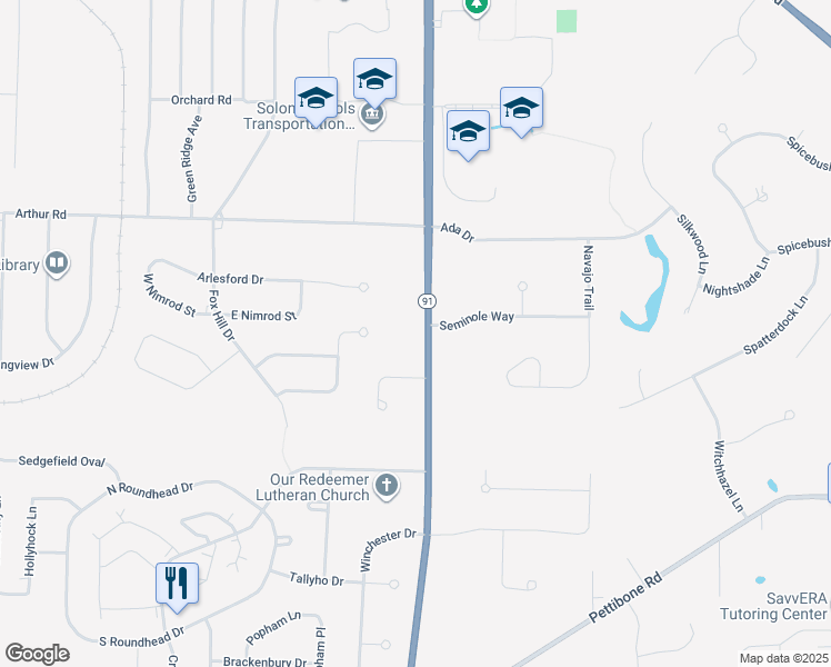 map of restaurants, bars, coffee shops, grocery stores, and more near 7000 Ohio 91 in Solon