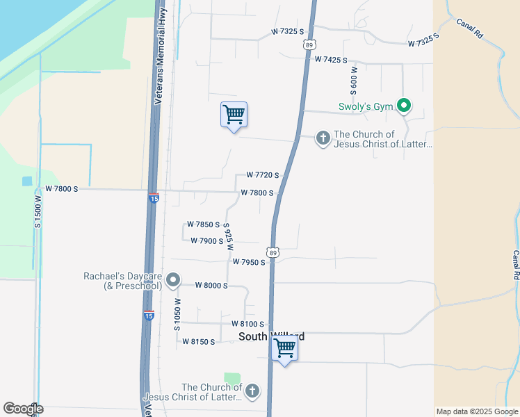 map of restaurants, bars, coffee shops, grocery stores, and more near 7823 South 875 West in Willard