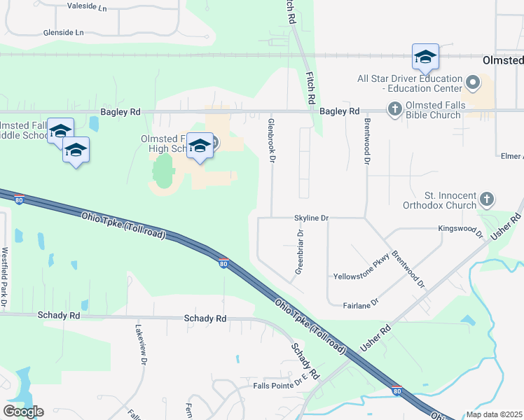 map of restaurants, bars, coffee shops, grocery stores, and more near 26820 Skyline Drive in Olmsted Falls