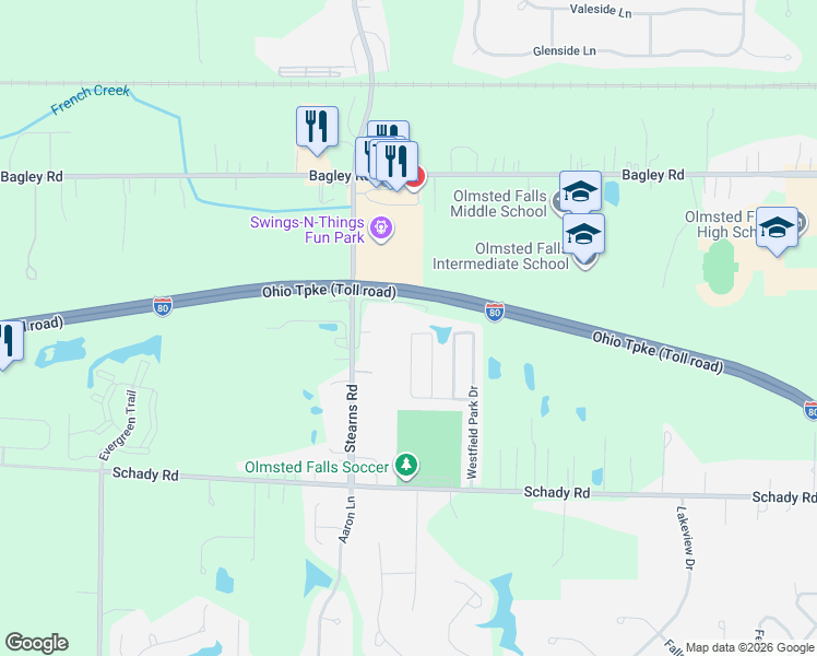 map of restaurants, bars, coffee shops, grocery stores, and more near 8506 Wayside Drive in Cuyahoga County
