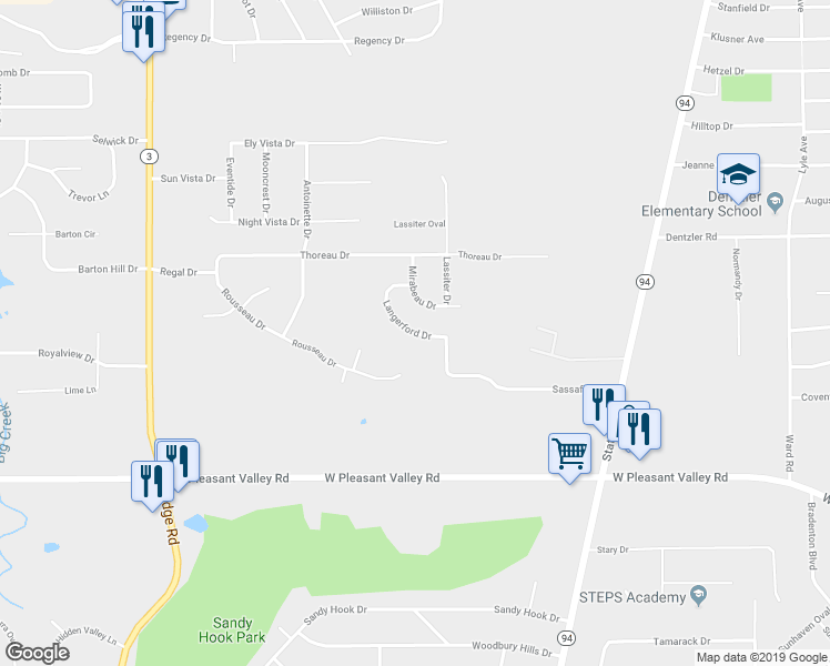 map of restaurants, bars, coffee shops, grocery stores, and more near 7256 Langerford Drive in Parma