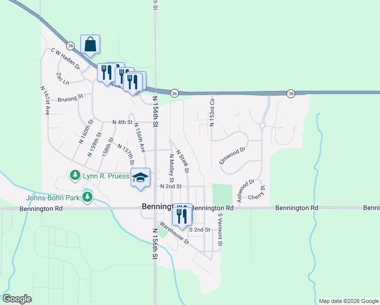 map of restaurants, bars, coffee shops, grocery stores, and more near 310 North Allen Street in Bennington