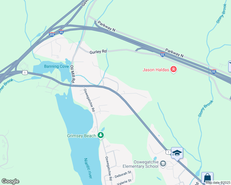 map of restaurants, bars, coffee shops, grocery stores, and more near Boston Post Road & Mallard Lane in Waterford