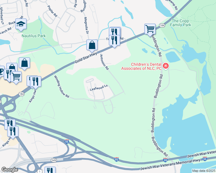 map of restaurants, bars, coffee shops, grocery stores, and more near 71 Leafwood Lane in Groton