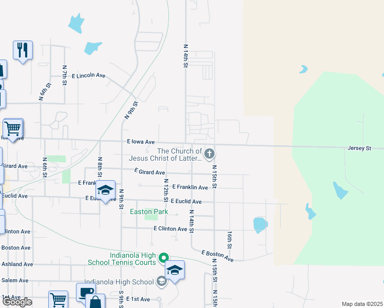 map of restaurants, bars, coffee shops, grocery stores, and more near 902 North 14th Street in Indianola