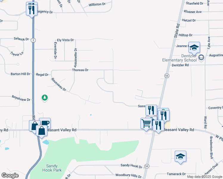 map of restaurants, bars, coffee shops, grocery stores, and more near 5309 Mirabeau Drive in Parma