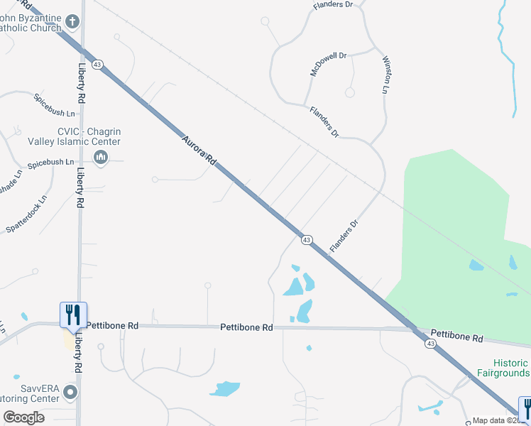 map of restaurants, bars, coffee shops, grocery stores, and more near 37720 Aurora Road in Solon