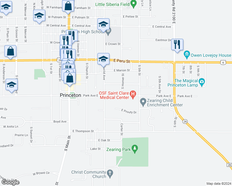 map of restaurants, bars, coffee shops, grocery stores, and more near 441 Park Avenue East in Princeton
