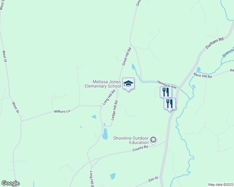 map of restaurants, bars, coffee shops, grocery stores, and more near 181 Ledge Hill Road in Guilford