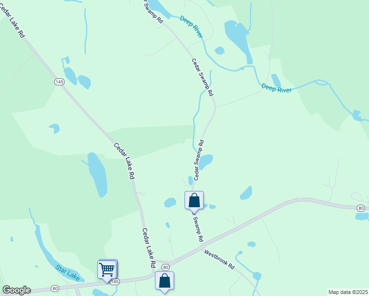 map of restaurants, bars, coffee shops, grocery stores, and more near 99 Cedar Swamp Road in Deep River