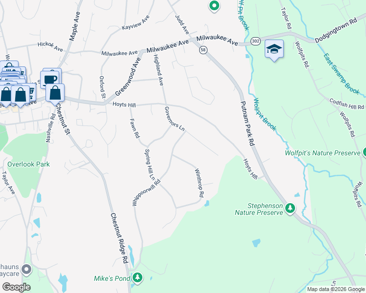 map of restaurants, bars, coffee shops, grocery stores, and more near 4 Whippoorwill Rd in Bethel
